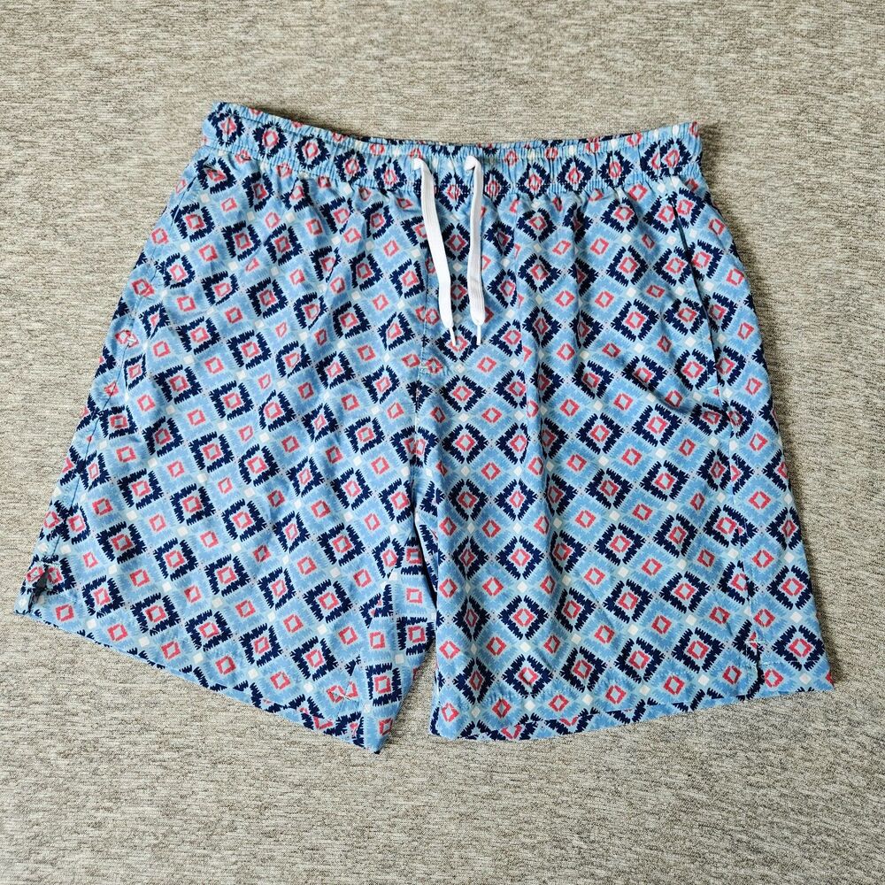 Bearbottom Swim Trunks Men's Large Blue Printed Beach Shorts Lined 5.5" Preppy